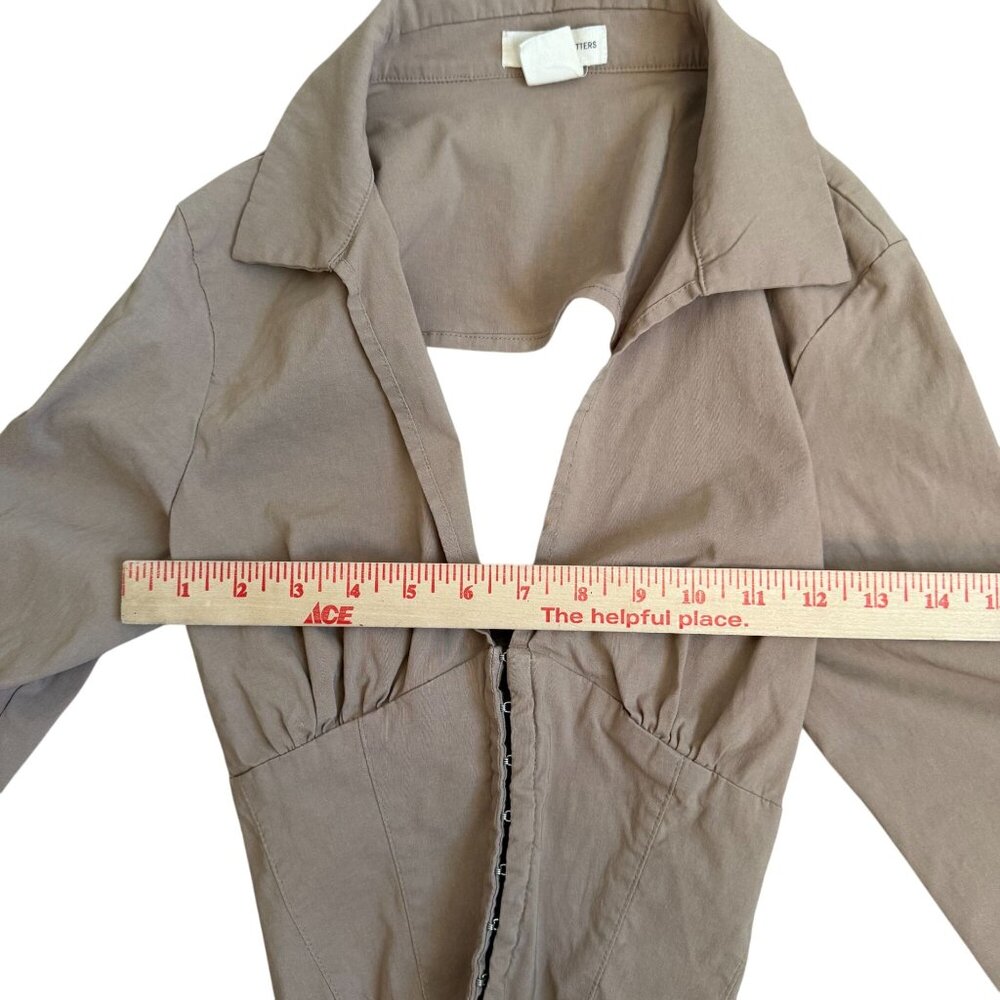 Urban Outfitters UO Bengaline Long Sleeve Corset Crop Top Womens Size Medium Tan - Picture 8 of 8